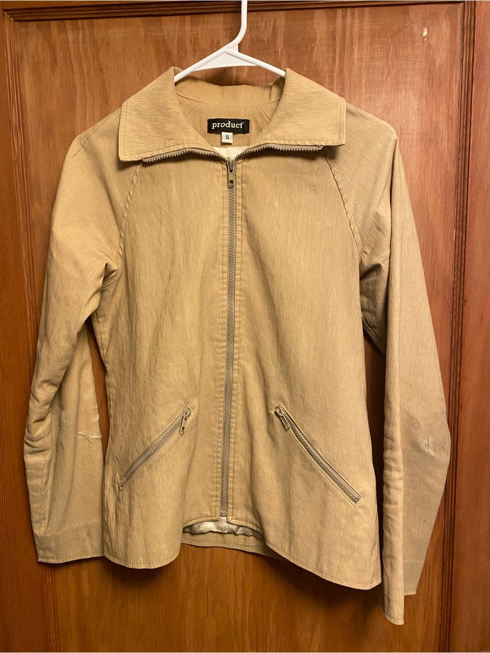 Product brand Beige Zip-Front thin corduroy Jacket, 60s VTG rimless design